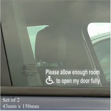 2 x 150mm x 50mm-Please Allow Enough Room To Open My Door Fully-Window Stickers for Car,Van,Truck,Vehicle.Disabled,Disability,Mobility,Leave-Self Adhesive Vinyl Signs Handicapped Logo 